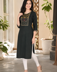 Army Green embroidered straight kurti