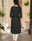 Army Green embroidered straight kurti