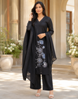 Black embroidered 3-piece kurta set