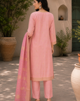Baby pink embroidered 3-piece kurta set