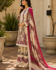 Cream & magenta floral printed 3-piece kurta set
