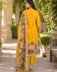 Mustard Yellow printed 3-piece kurta set
