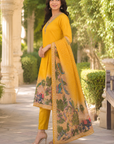 Mustard Yellow printed 3-piece kurta set