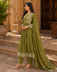Olive green embroidered 3-piece set