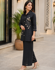 Black roman silk handwork co-ord set