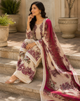 Cream & magenta floral printed 3-piece kurta set