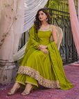 Olive green anarkali kurta set with dupatta