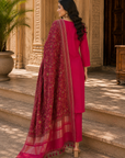 Magenta embroidered 3-piece kurta set