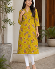 Mustard Yellow printed kurti