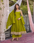 Olive green anarkali kurta set with dupatta
