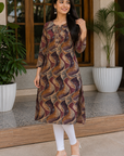 Brown & beige printed kurti