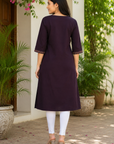 Deep purple embroidered straight kurti