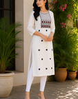 Off-white embroidered straight kurti