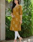 Mustard paisley printed straight kurti