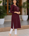 Maroon embroidered kurta
