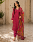 Magenta printed 3-piece kurta set