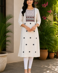 Off-white embroidered straight kurti