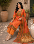 Orange striped 3-piece kurta set
