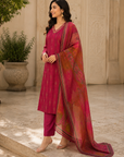 Magenta printed 3-piece kurta set