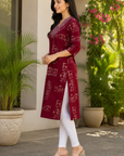 Wine printed straight kurti