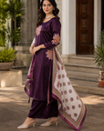 Wine purple printed kurta set