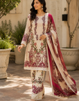 Cream & magenta floral printed 3-piece kurta set