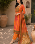 Orange striped 3-piece kurta set