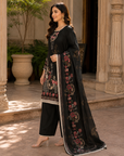 Black floral printed 3-piece kurta set