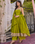 Olive green anarkali kurta set with dupatta