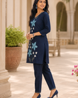 Navy blue embroidered co-ord set