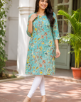 Aqua blue printed kurti