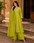 Lime green embroidered 3-piece set