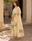 Cream ethnic printed 3-piece kurta set