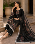 Black floral printed 3-piece kurta set