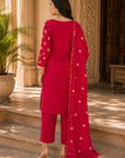 Fuchsia pink printed 3-piece kurta set