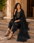 Black printed 3-piece kurta set