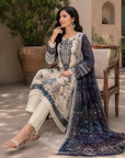 Cream floral printed 3-piece kurta set