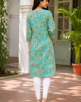 Aqua blue printed kurti