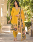 Mustard Yellow printed 3-piece kurta set