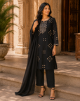 Black printed 3-piece kurta set