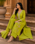 Lime green embroidered 3-piece set